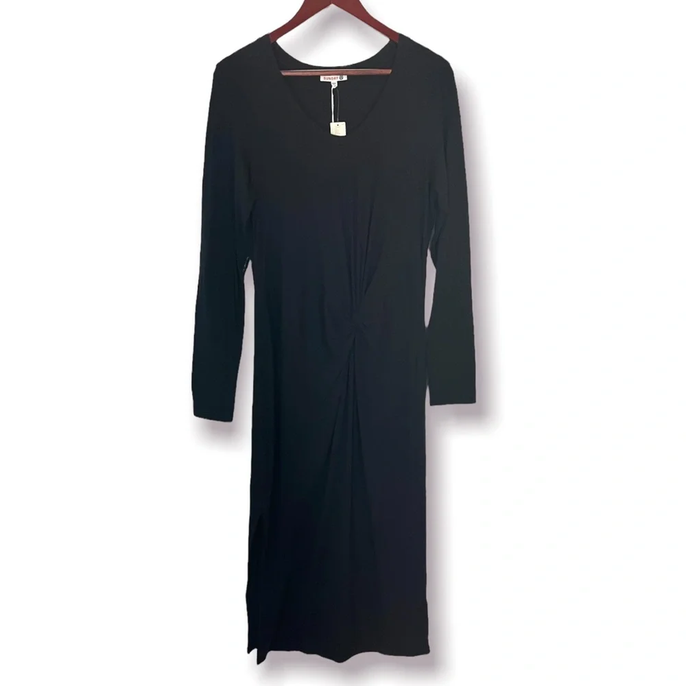 Anthropologie Sundry Twist Front Long sleeve Black Midi Dress XL NWT - Picture 4 of 9